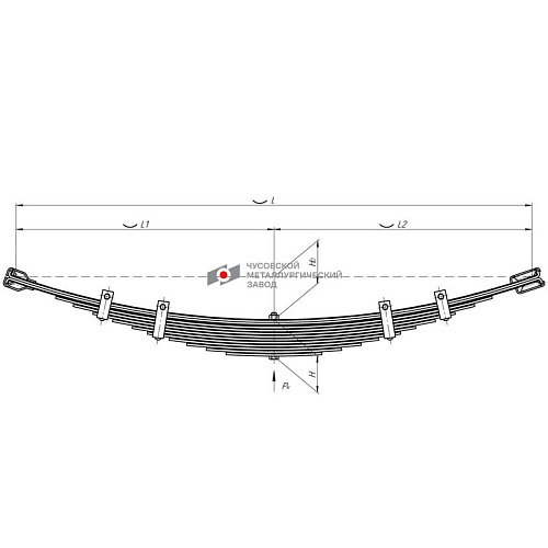 Рессора ГАЗ-53, 3307, САЗ-356, 3502, КАВЗ-685 передняя (12 листов) L=1225мм ЧМЗ